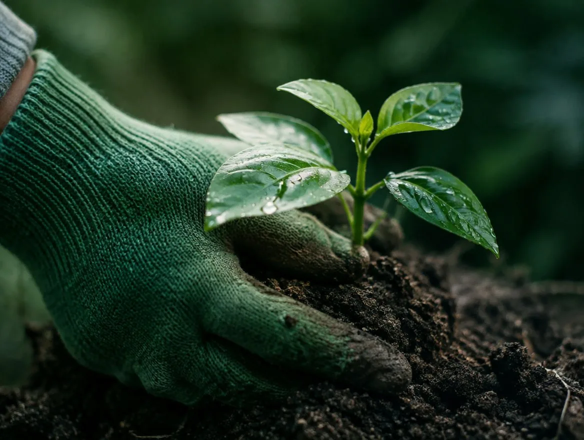 Biodegradable glove with seedling